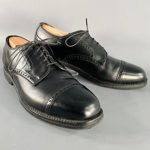 ALLEN EDMONDS Size 12 Black Perforated Leather Cap Toe Lace-Up Shoes